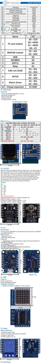 ESP8266 D1 Mini Pro V3.0 Wifi Development Board Nodeu WS2812 RGB DHT11 DHT22 AM2302 Relay DS18B20 BMP180 Motor For Wemos Diy Kit