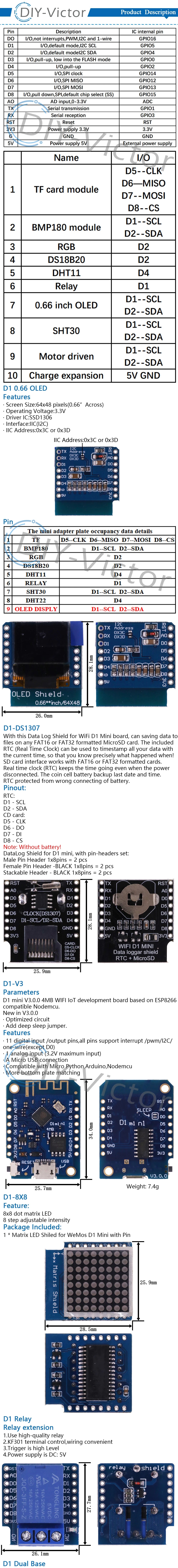 ESP8266 D1 Mini Pro V3.0 Wifi Development Board Nodeu WS2812 RGB DHT11 DHT22 AM2302 Relay DS18B20 BMP180 Motor For Wemos Diy Kit