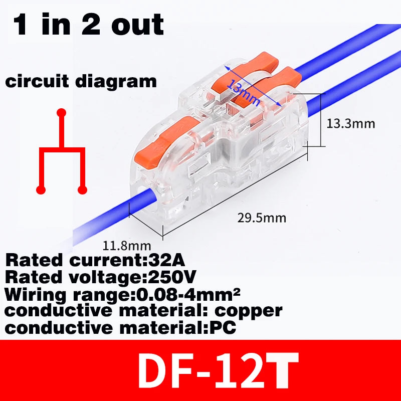 Fast Universal Compact Conductor Junction Box Spring Splice Terminal Block Push-in Wire Connector Cable Splitter 1 in 3/4 out