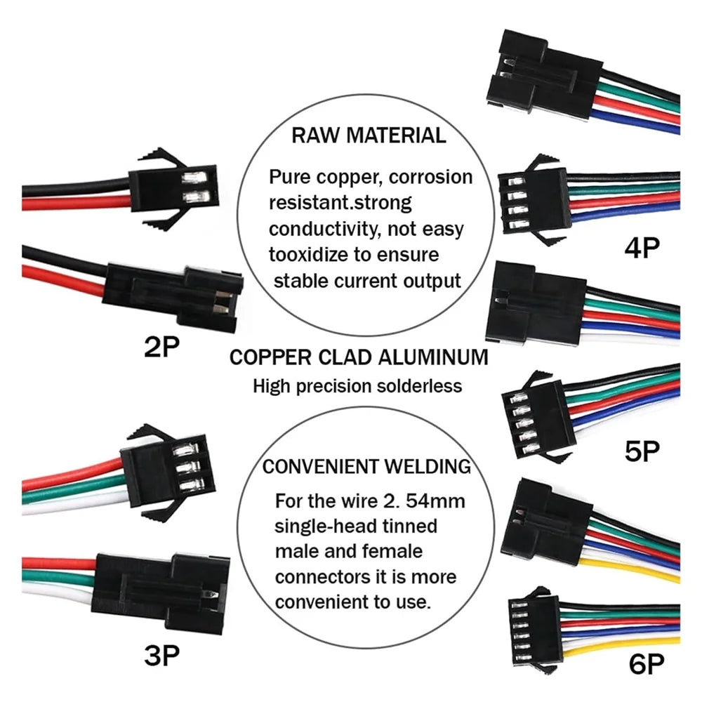 2Pin 3Pin 4Pin 5Pin 6Pin Led JST Connector Male/Female Wire Connector Led Strip Plug Connector Wire Cable for Led Light Driver