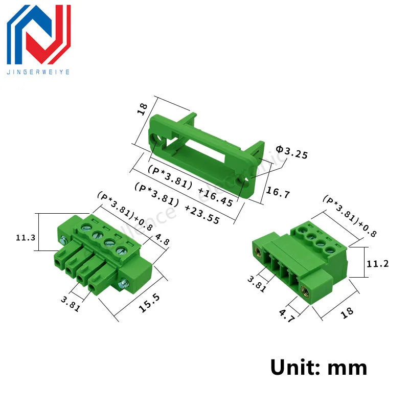 2sets 15EDGWC 3.81mm 5.08mm Terminal Block Through-wall Welding-free Plug-in Type 2P/3P-16P 15EDG 3.81mm with Flange Fixed Panel