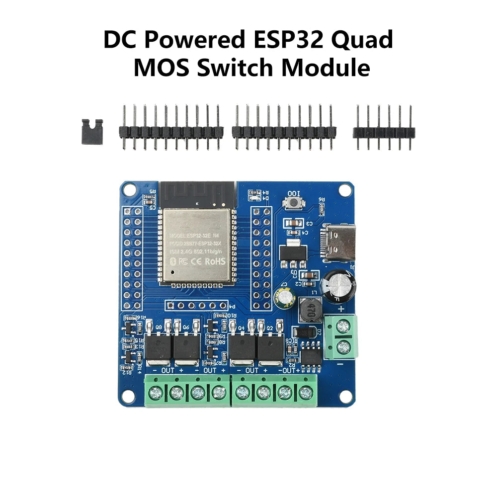 DC 5-60V 2/4 Way Mos Switch Module On-Board Esp32-32E Module Wifi Bluetooth ESP Development Board Type C
