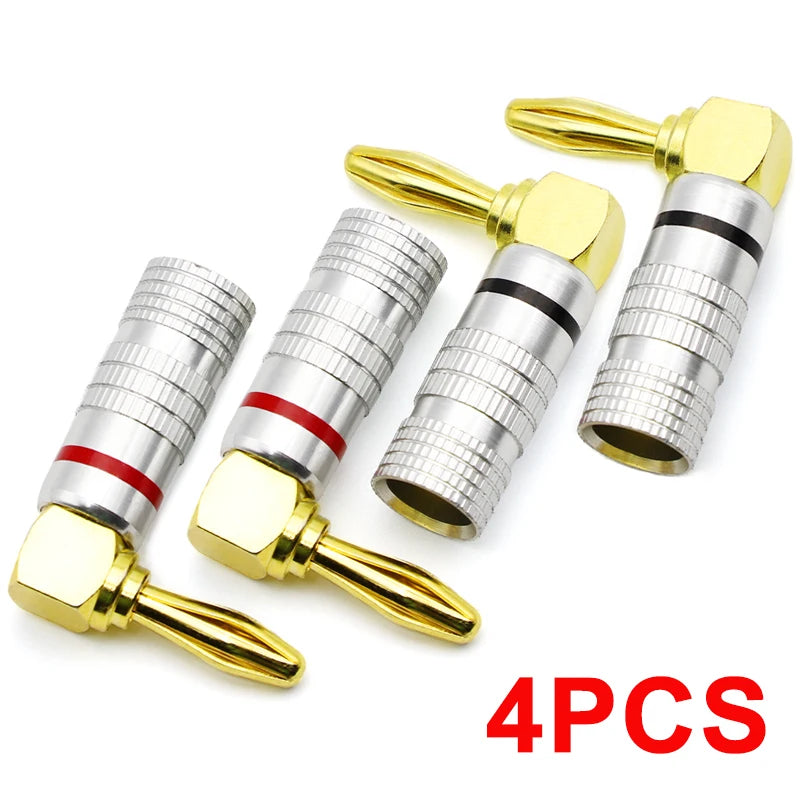 4pcs Banana Plug Connectors Right Angle 90 Degree Gold-Plated 4MM Audio Jack Adapter Video Speaker Plugs HiFi