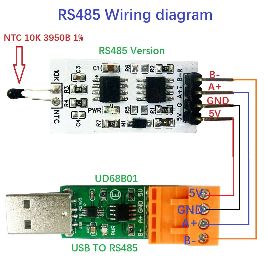 1k-100K Resistance to RS485 RS232(TTL) Converter 10K 3950 NTC Thermistor Temperature Acquisition Module