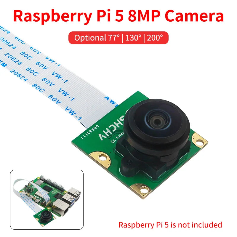 Raspberry Pi 5 Camera 8MP 1080P OV5647 Camera Webcam with 15cm Flexible Flat Cable Optional 77° 130° 200° for Raspberry Pi 5
