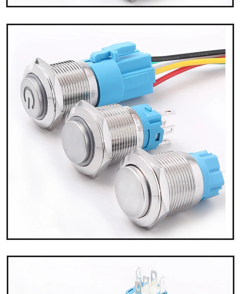 19MM LED Metal Button Switch Stainless Steel 1NO1NC Momentary Latching High Head Lamp Waterproof Button 12V 24V 220V