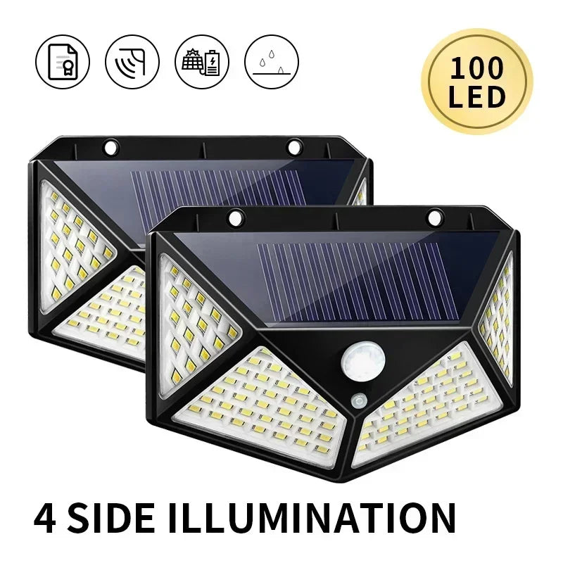 1-4PCS Solar LED Wall Light,100 LED Outdoor Motion Sensor Lights Waterproof Solar Wall Lamp for Garden Fence Yard Pathway Stairs