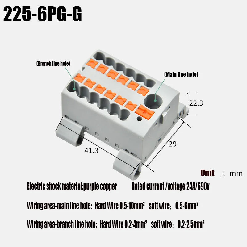 1PC 225 Series Fixed Modular Wire Connectors Compact Splicing Lighting Push-in Multi Link Terminal Block 1 In Multiple Out