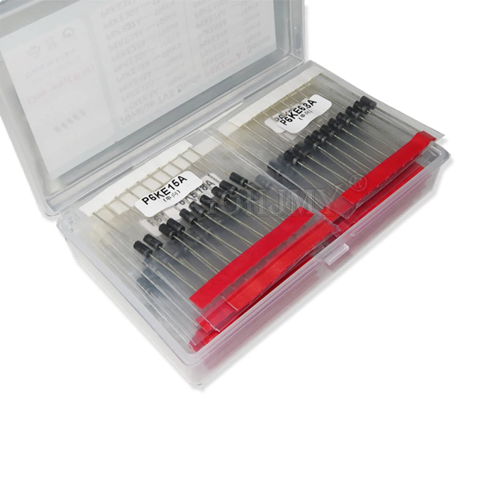 200pcs 20values*10pcs TVS transistor Kit P6KE6.8A/CA 12/15/18/20/22/24/27/30/33/36/39/51/68/75/150/200/300/400/440A/CA TVS Diode