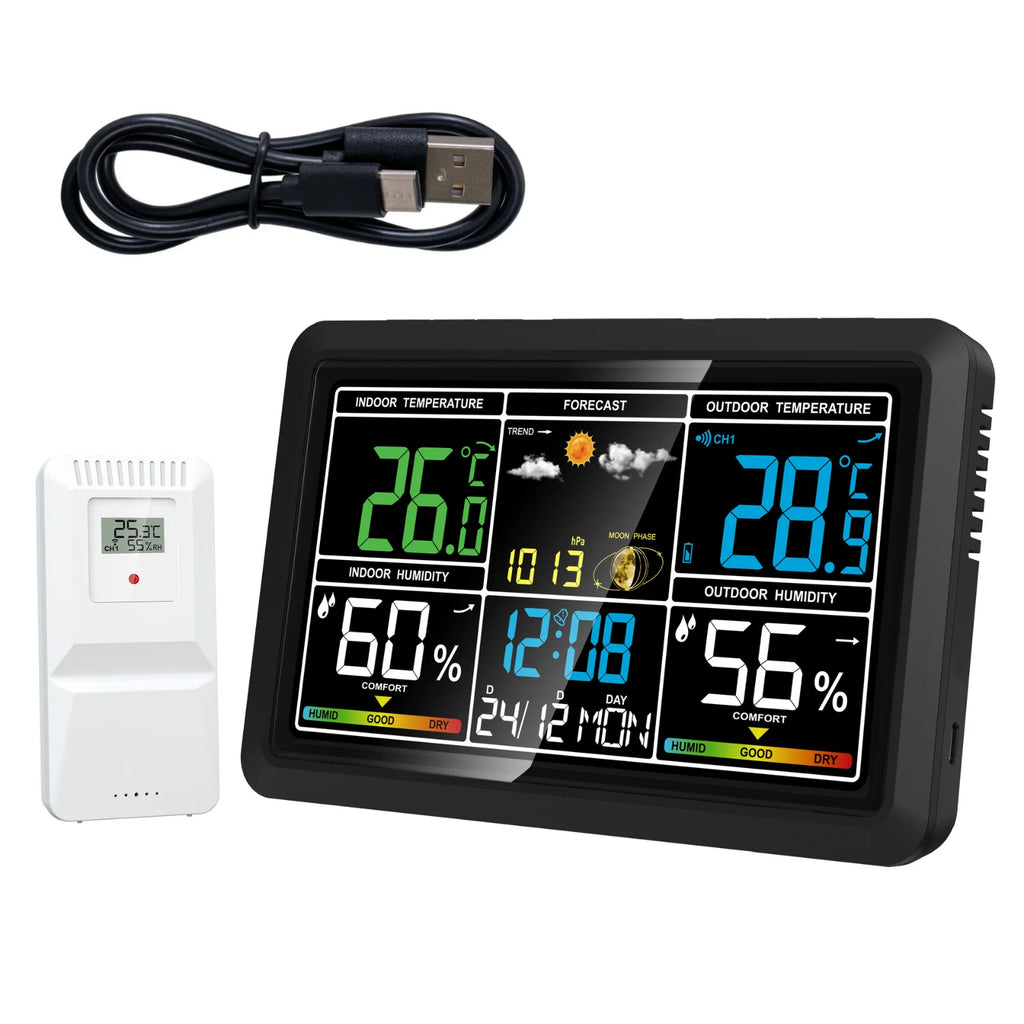 7.5 Inch Color Display Weather Clock with Indoor Outdoor Thermometer Hygrometer, Barometric Pressure , Alarm for Home Office