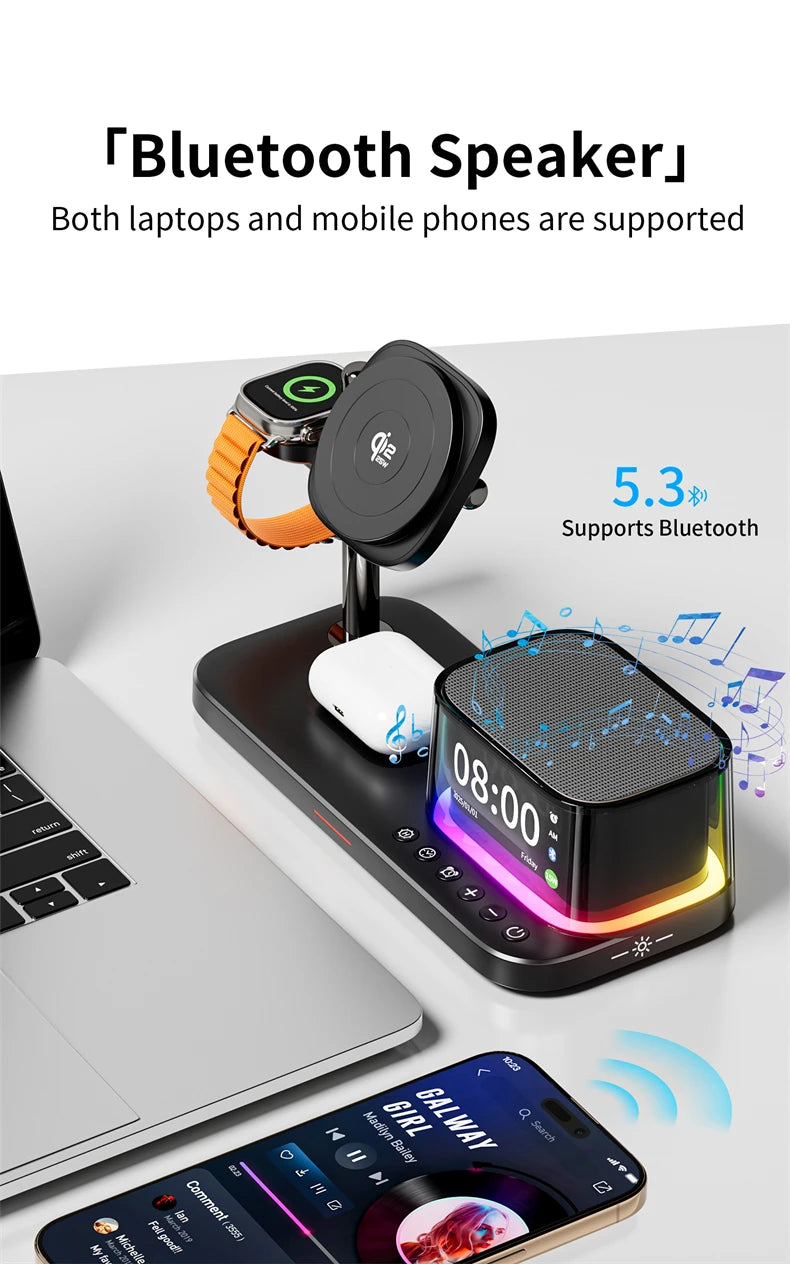Super Fast QI2.2 25W Magnetic Wireless Charger Station For Galaxy S25/S26 iPhone 17 16 Pro Max Apple& Galaxy Watch Airpods Buds