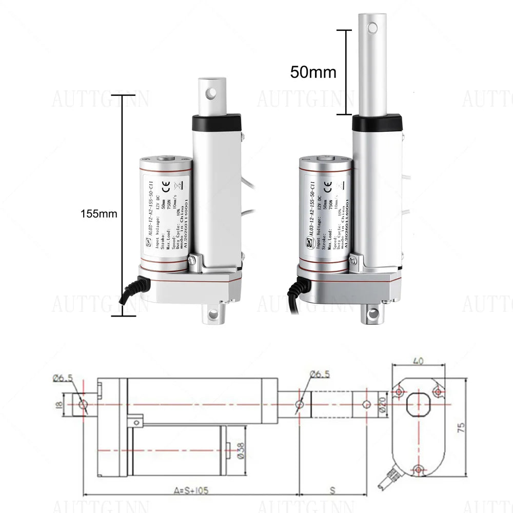 Adjustable Stroke Electric Linear Actuator DC12V 750N 10mm/s 50mm stroke Length with Magnetic Limit Switch For Autom equipment