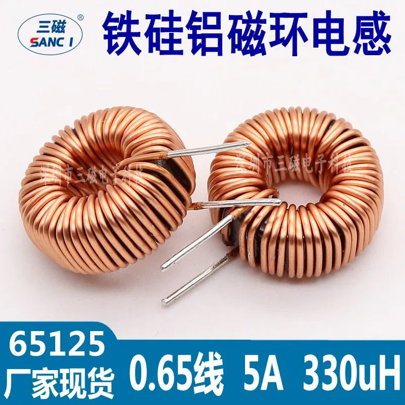 5Pcs Toroid core Inductors 65125 Winding Magnetic Inductance 22uH 33uH 470uH Inductor Iron Gauge Aluminum Magnetic Ring Coil