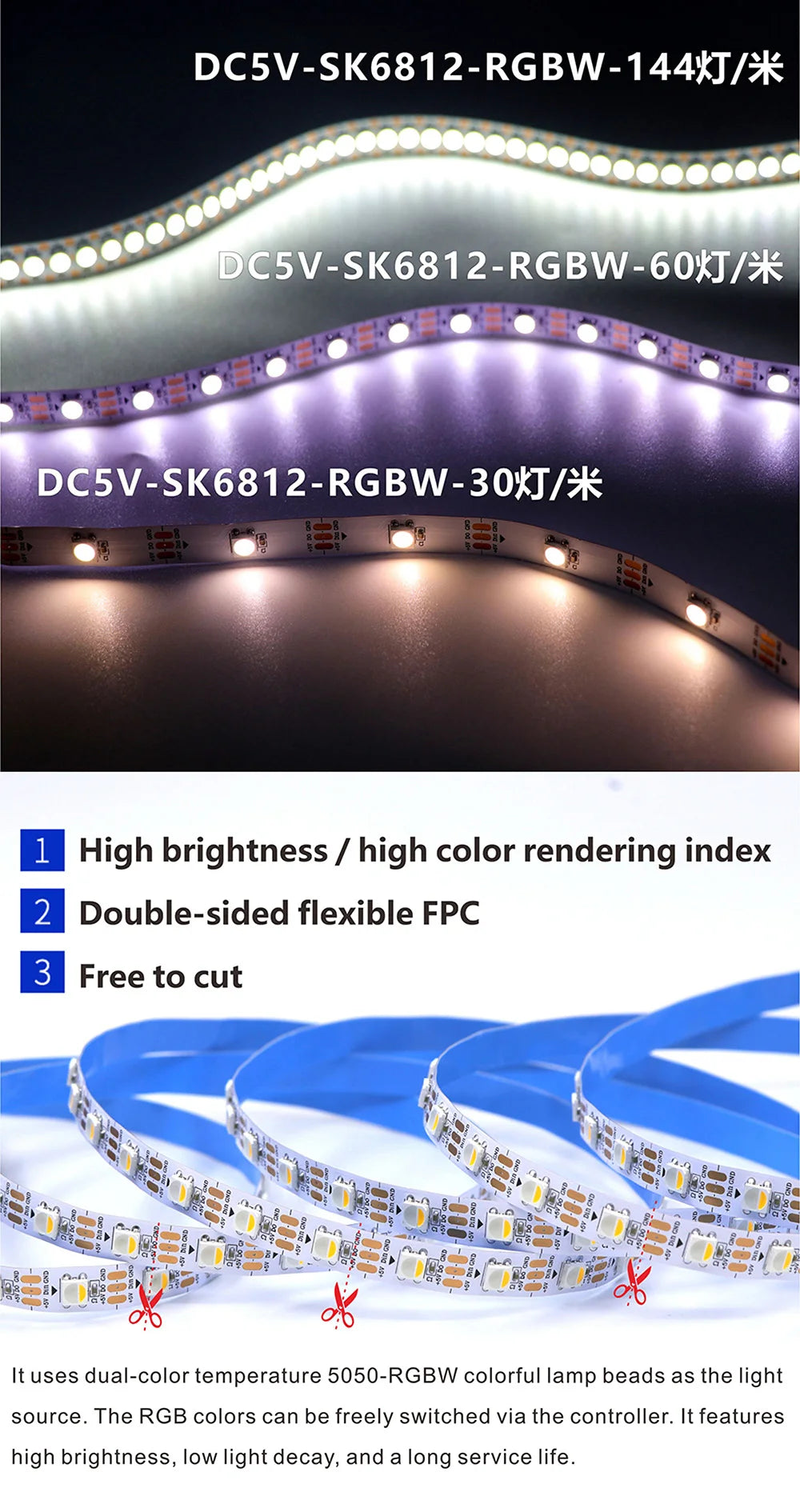 5V SK6812 RGBW Led Strip Light 4 in 1 Similar WS2812B 1m 4m 5m 30 60 144 LEDs Black/White PCB Wire 1-5 Meters Led Lights IP30 65