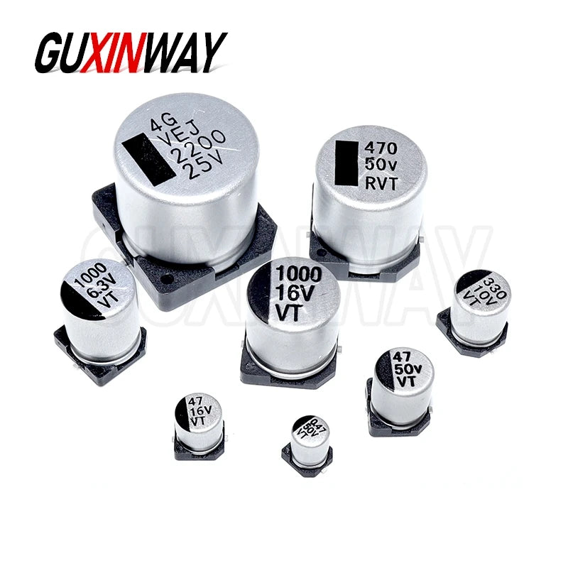 10PCS SMD Aluminum Electrolytic Capacitor 6.3V 10V 16V 25V 35V 50V 1UF 2.2UF 10UF 22UF 47UF 100UF 220UF 470UF 1000UF