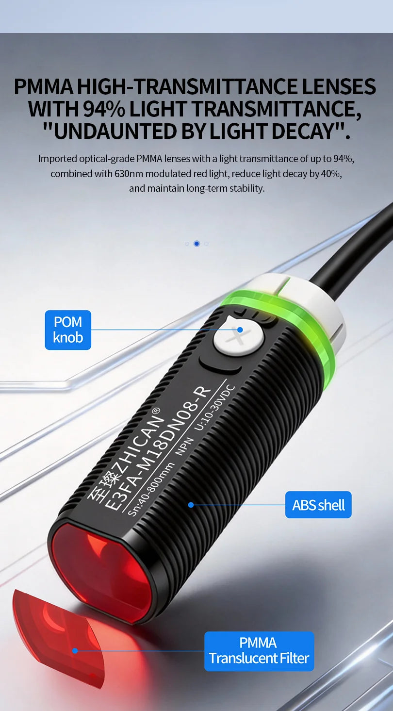 ZHICAN E3FA M18 Cylindrical Photoelectric Sensor Long Range Diffuse Reflective Through Beam Retro Reflective NPN PNP