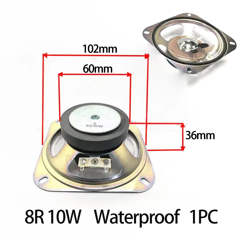 1PCS  4-Inch Diameter 102mm Square 60mm4/8 Ohm 10w Transparent Waterproof Speaker 4/8 Ohm 3w Diameter 57mm Speaker