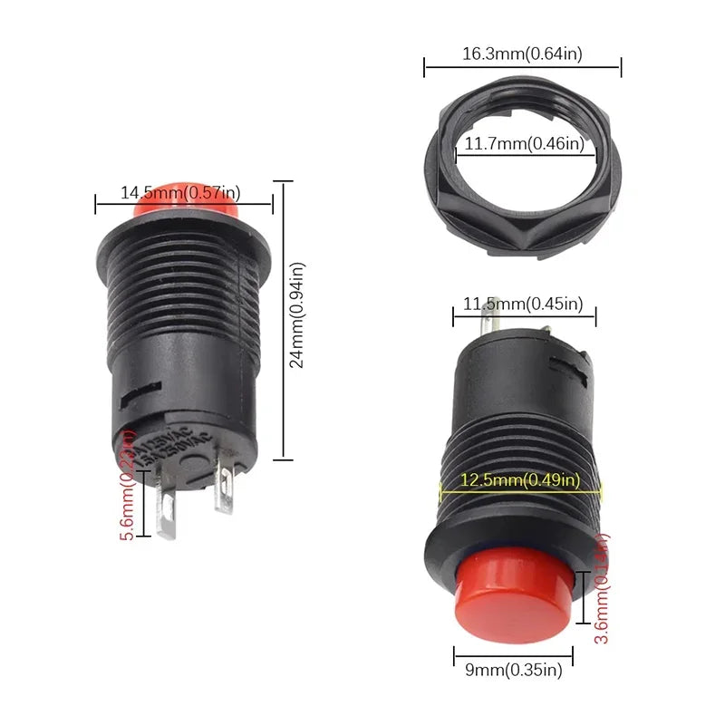 5/20/100PCS Latching/Momentary 12MM Round  Push Button Switch With Cable 20CM Self-Locking DS-428/427 Self-Resetting