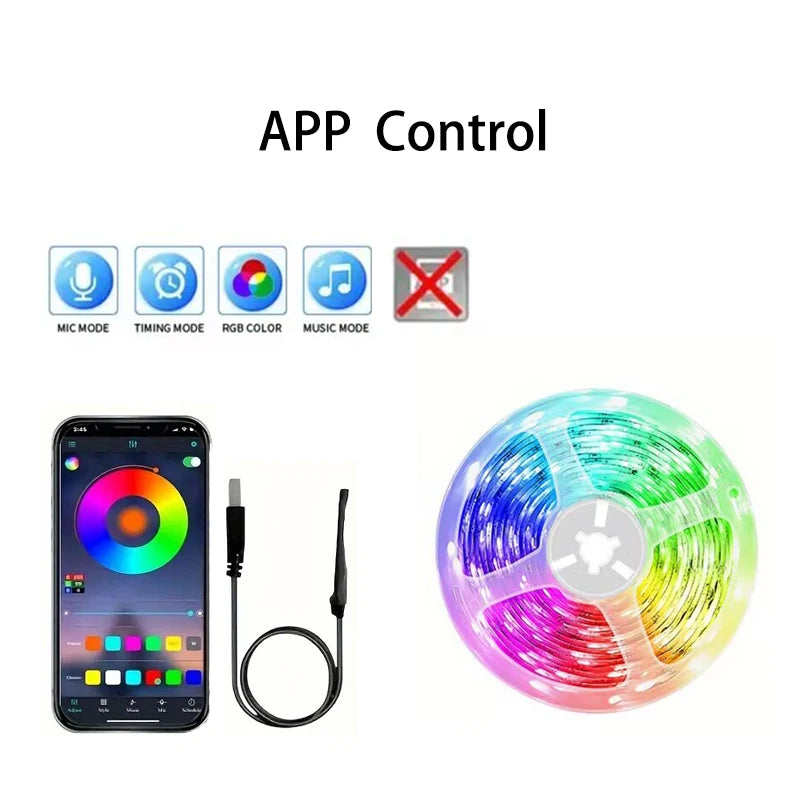 18 LED Strip Lights 5050 RGB USB Color Changing Flexible Lamp Tape with APP Control for Room Decoration TV Backlight
