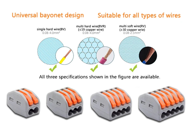 Compact Quick Plug-in Terminal for Cable Connectors, 30/50/100 Piece Terminal Orange Home Wiring Module Paralleling Device