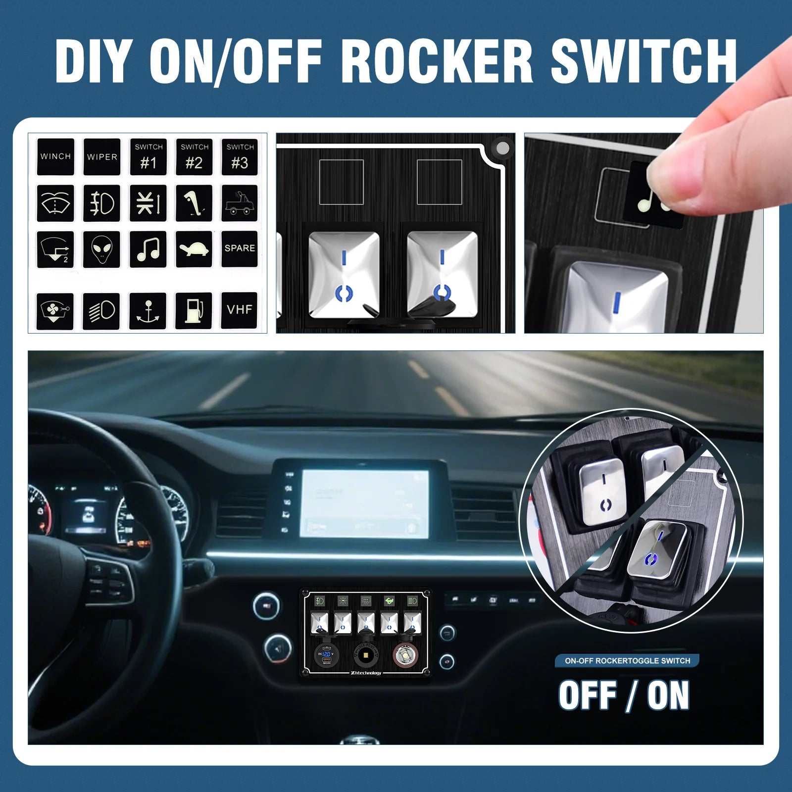 Metal 4-6 Gang Marine Rocker Switch Panel Waterproof 12 Volt, Boat Toggle Switch Panel 12V  LED Lighted for Boat Car RV