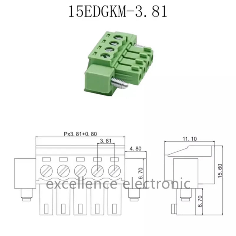 1/5/10 Pairs Weld-free Butt Connection 15EDGRKM-3.81mm Male Female Plug-in Terminal Block 2edg 2P/3P/4P-16P Pluggable Terminal