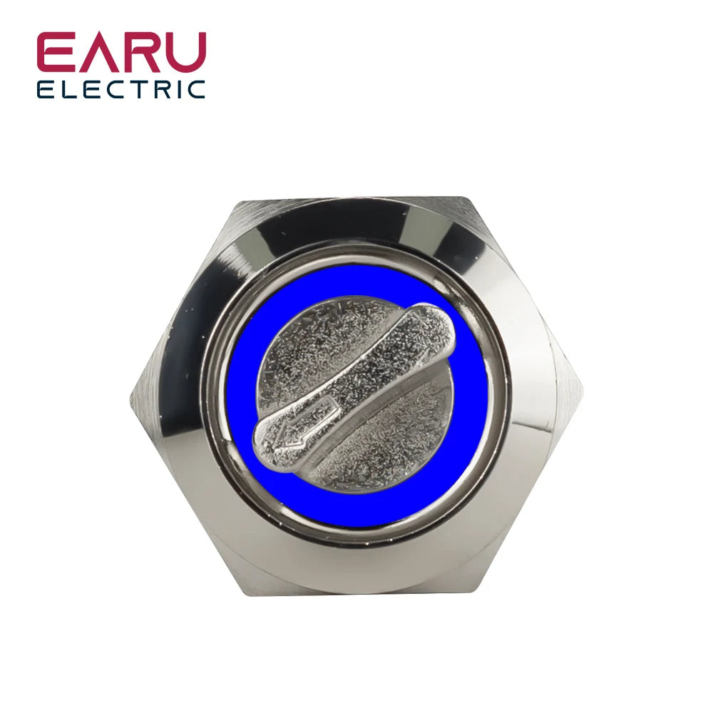 19mm 2 3 Position Latching Stainless Steel Metal Selector Rotary Switch with LED Waterproof  DPDT Illuminated Self-locking