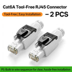 BYXGD Cat6A Tool-Free RJ45 Connector Reusable 50µ Gold-Plated | 10Gbps Anti-Unplug | T568A/B | Industrial Grade Network Plug