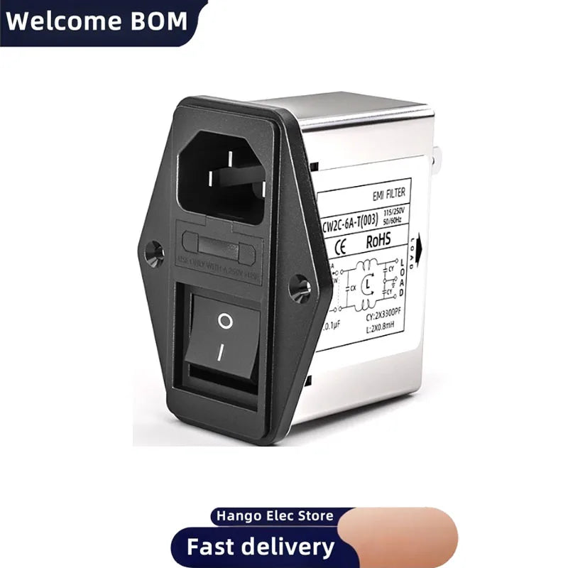 IEC Socket type power filter EMI Interference CW2C-3/6/10A-T with light switch with safety 220V