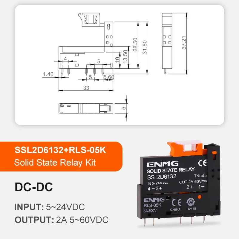 ENMG Ultra-compact Low-Profile Solid State Relay 5V12V24V PLC Interface Type SSL6D6132 DC Control DC AC 6A 2A One Normally Open