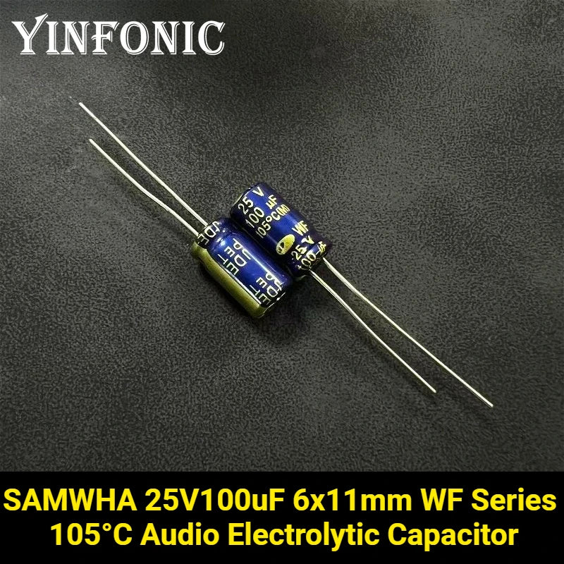 20Pcs/100Pcs SAMWHA 25V100uF 6x11mm WF Series 105°C High Frequency Low Resistance 100uF/25V HIFI Audio Electrolytic Capacitor