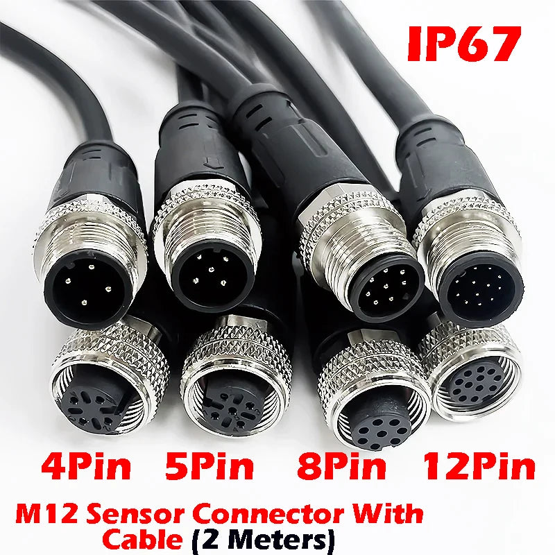 2Meters M12 sensor connector waterproof cable plug Male&Female 4 5 8 12Pin PVC Integrated injection molding M12 connectors