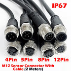 2Meters M12 sensor connector waterproof cable plug Male&Female 4 5 8 12Pin PVC Integrated injection molding M12 connectors
