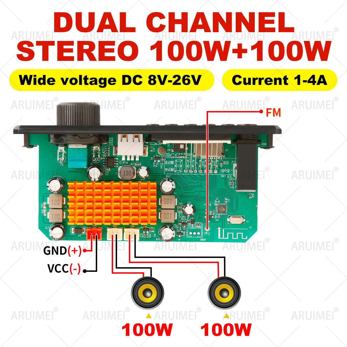 Handsfree 200W Amplifier Bluetooth DIY MP3 Decoder board 12V Wireless Car MP3 Player Record USB TF AUX FM Radio Folder Switching