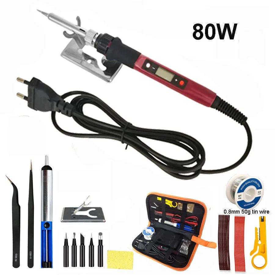 80W Digital Electric Soldering Iron Set Kit Temperature Adjustable 220V 110V  Ceramic Heater Soldering Tips Welding Tool  set