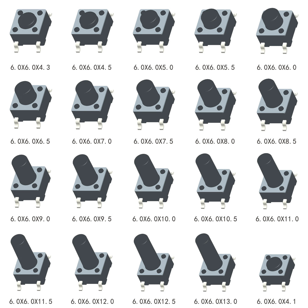 1000PCS 6X6X4.1/4.3/4.5/5/5.5/6/6.5/7/7.5/8/8.5/9/9.5/10/10.5/11/11.5/12/12.5/13mm DIP SMT 4Pin 2Pin Tactile Push Button Switch