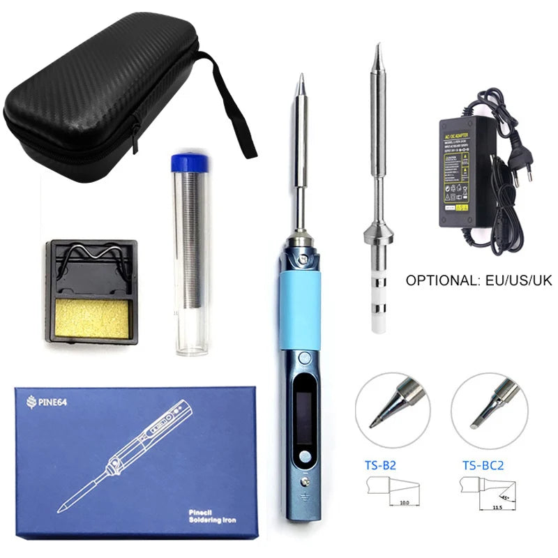 Pine64 Smart Mini Pinecil Soldering Iron With B2 BC2 KU C1 ILS I C4 D24 K Tips With DC power supply Storage Bag