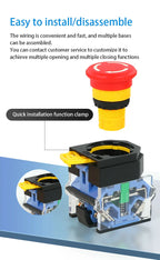 LA38 Emergency Stop 10A Self-locking Rotary Reset Latching Head Power Switch Mushroom Push Button Switch 22mm 1 NO I NC 2NC