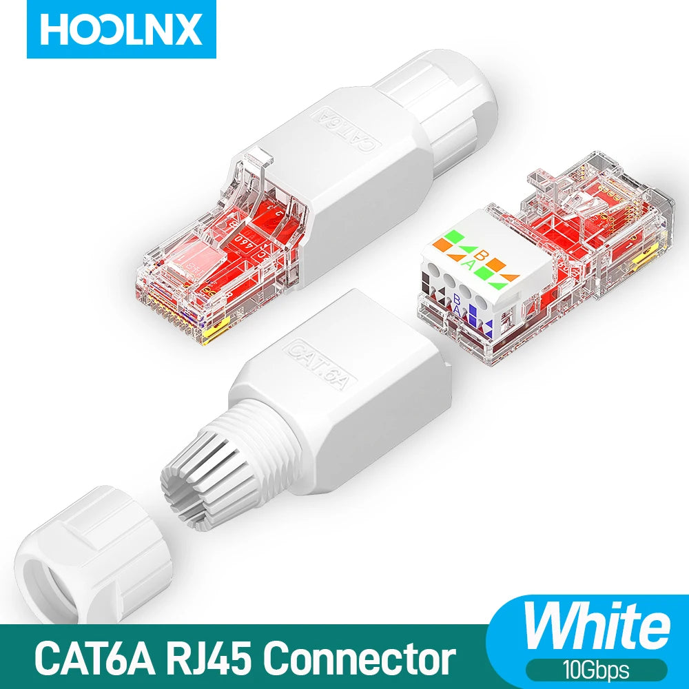 Hoolnx Tool Free RJ45 Connector, Tool Less UTP CAT6 CAT6A Field Termination Modular Plug for Solid Stranded Lan Ethernet Cable