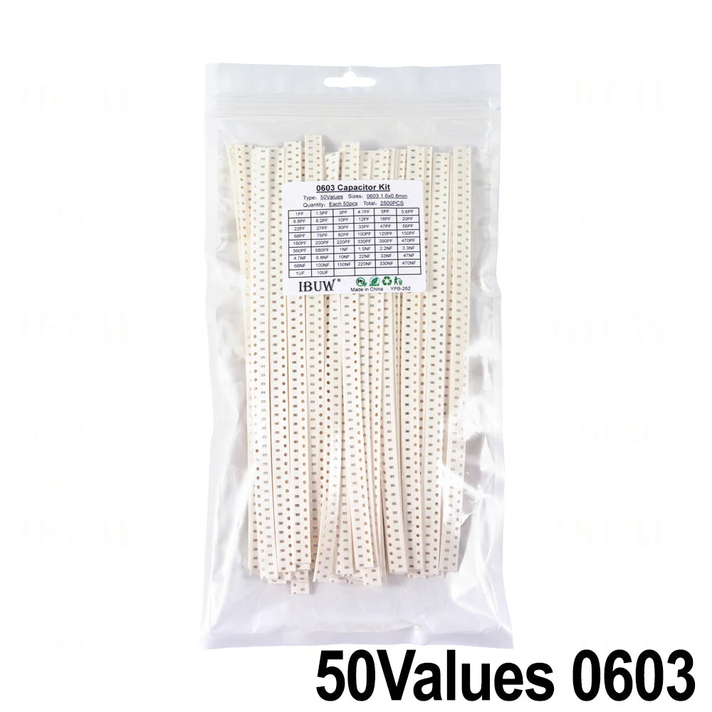 2500pcs 0402 0603 0805 SMD Ceramic Capacitor Assorted Kit 50Values 1pF - 10uF 100PF 10NF 100NF 0.47UF 1UF Chip Capacitance Set