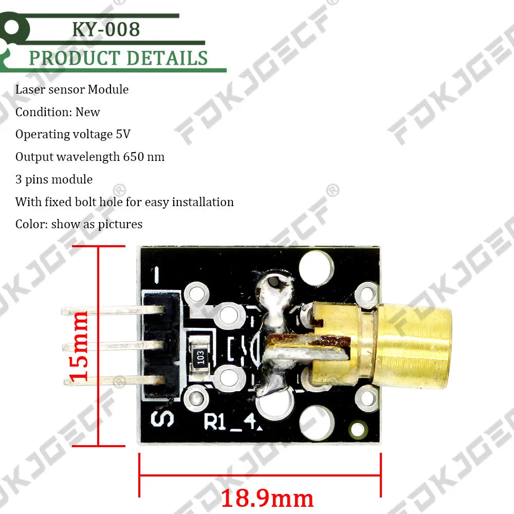 10pcs/lot KY-008 3pin 650nm Red Laser Transmitter Dot Diode Copper Head Module for arduino DIY Kit KY008