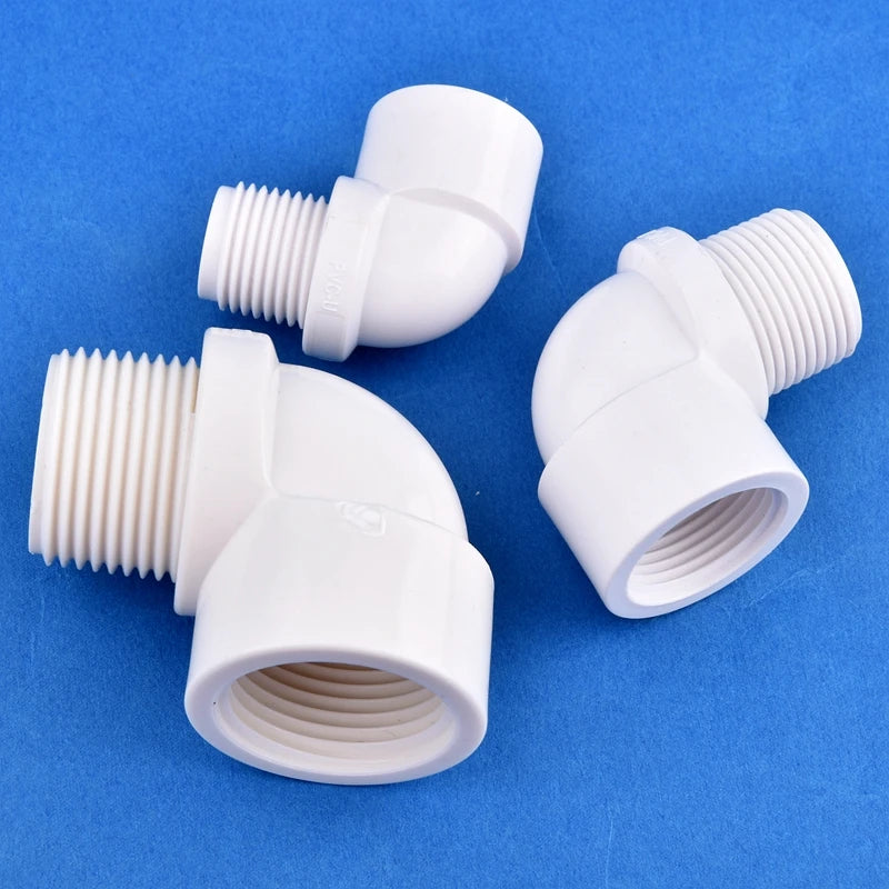 1/2" 3/4" 1" White PVC 90° Elbow Connector Female-Male Thread Garden Irrigation Supply Pipe Joint Aquarium Fish Tank DIY Tools