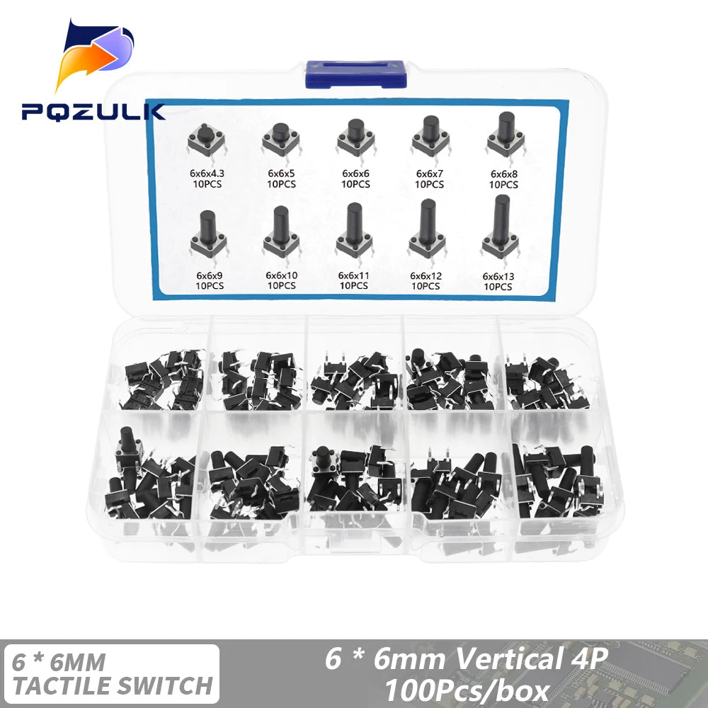 6*6 Tact Tactile Push Button Switch 4.3-13mm SMD DIP 2P/4Pin Micro Switch 6x6 Keys Tact ON/OFF 10 Models for Arduino