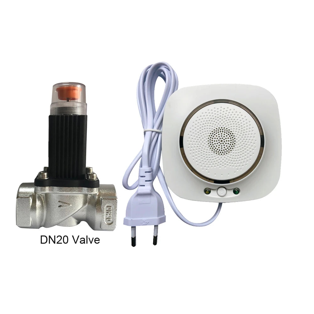 90-220Vac EU Plug WIFI Natural Gas Detector Tuya APP Push Message Coal Gas Sensor LPG Alarm NC/NO Relay Shut Off DN10/15 Valve