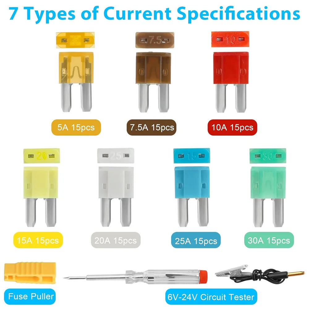 Micro2 Fuses Assortment Kit- 105 Pcs ATR APT Blade Car Fuses With Fuse Puller, Automotive Replacement Fuse For Car, Boat, RV