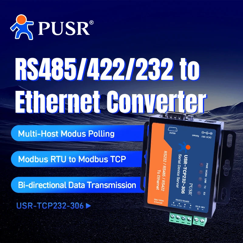 PUSR RS485 RS232 RS422 to Ethernet Converter Modbus RTU to TCP Gateway Serial Device Server USR-TCP232-306