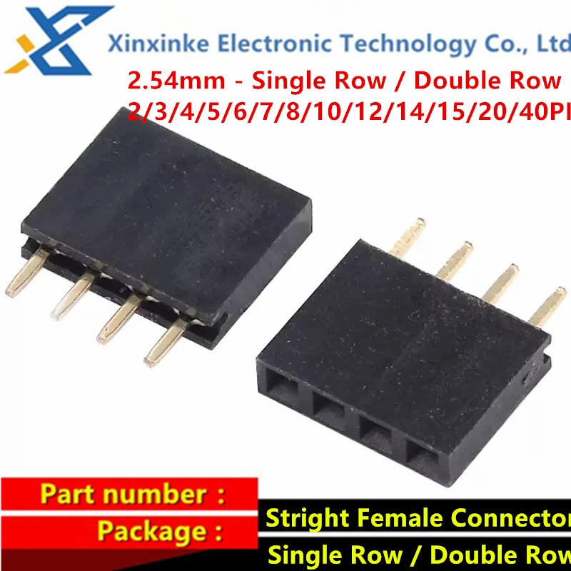 2.54mm 2/3/4/5/6/7/8/10/12/14/15/20/40P Pin Stright Female Single Row Double Row Pin Header Strip PCB Connector Header Socket