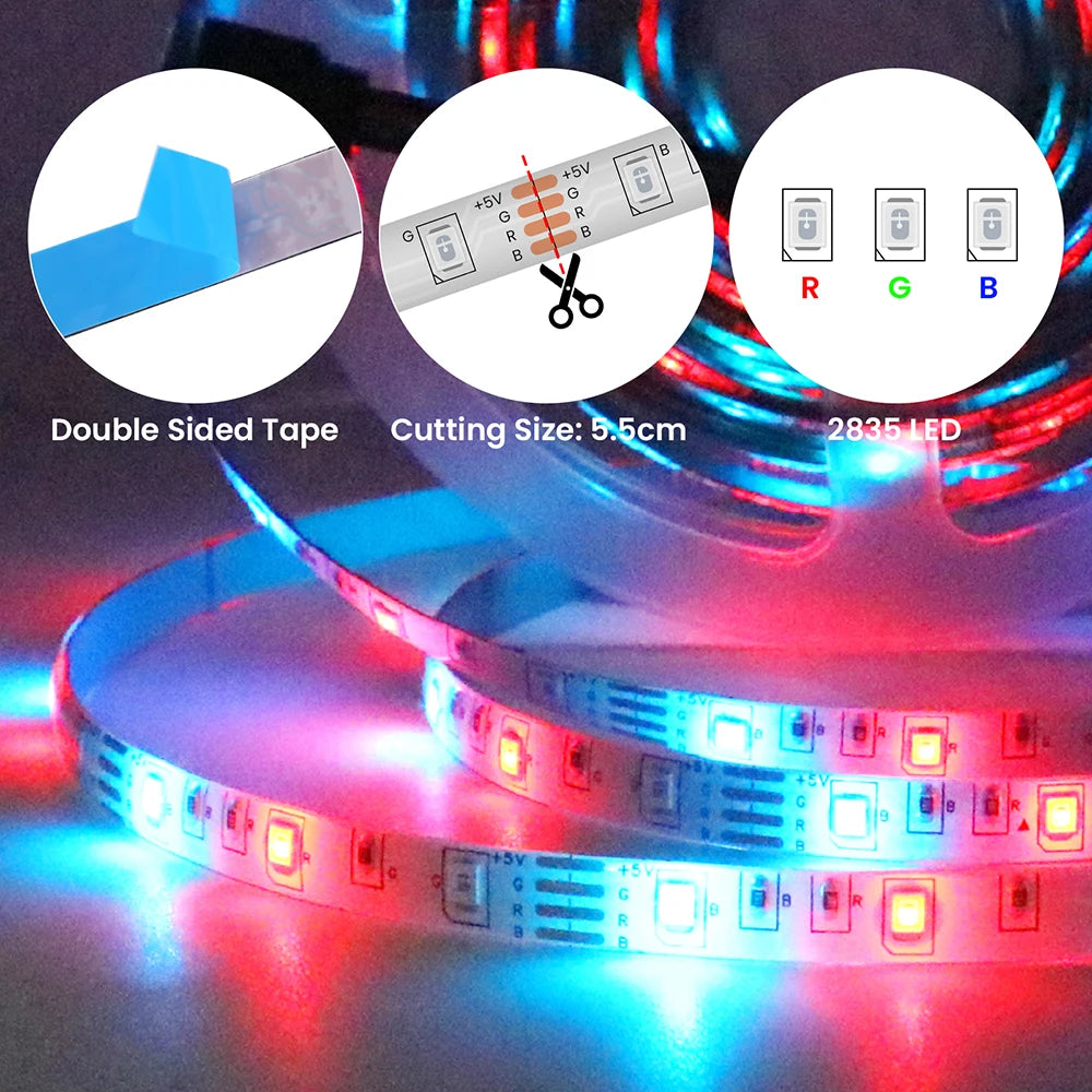 DC 5V 5050 RGB Strip LED Light Battery Powed Waterproof Ribbon Tape Stable Led Strips Indoor Outdoor Decoration Remote Control