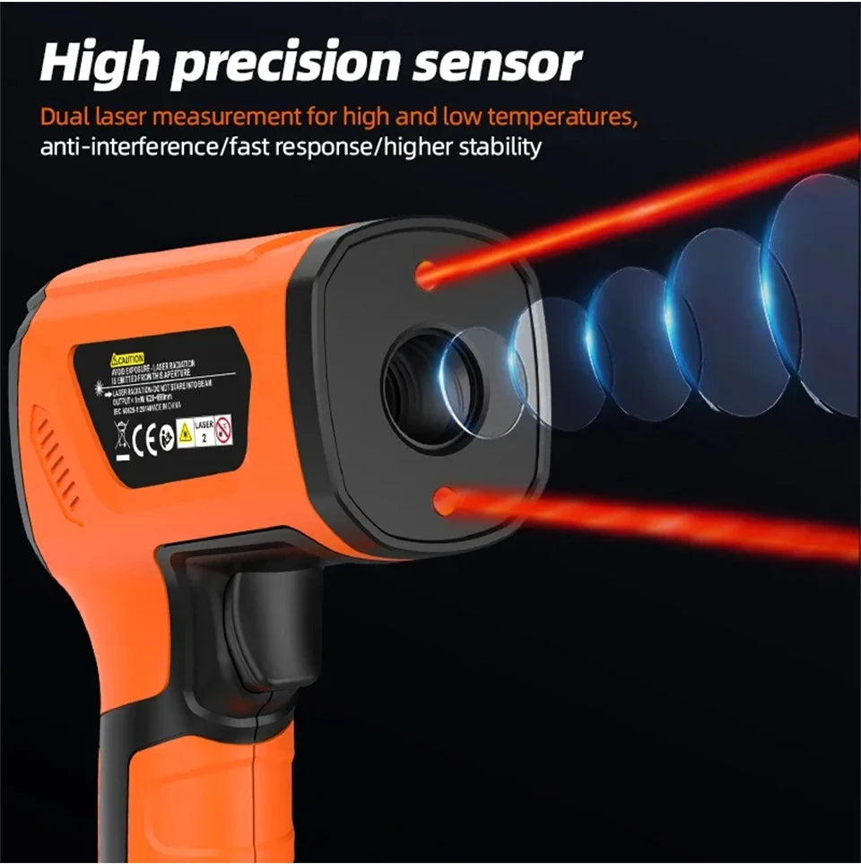 Non-contact Infrared Thermometer -40°C~1600°C High Temperature Meter with K-type Probe Laser Pyrometer Adjust Emissivity
