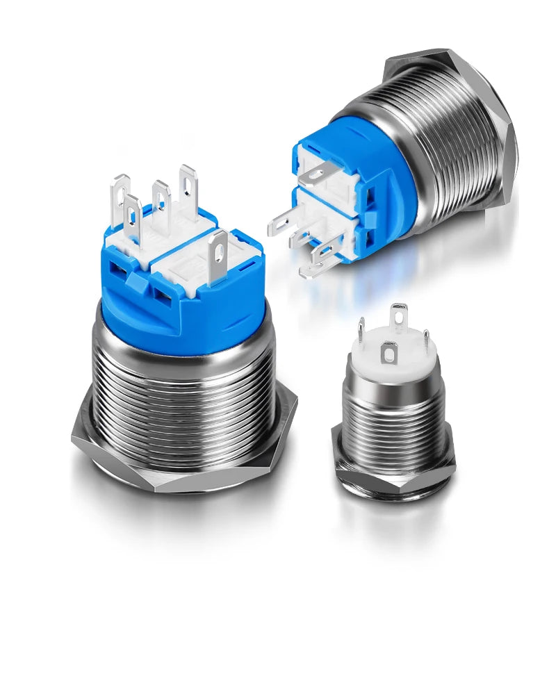 Metal Round Push Button Switch 12‑16‑19‑22mm, Momentary & Latching Power Control Button with LED Indicator for Electronic Projec